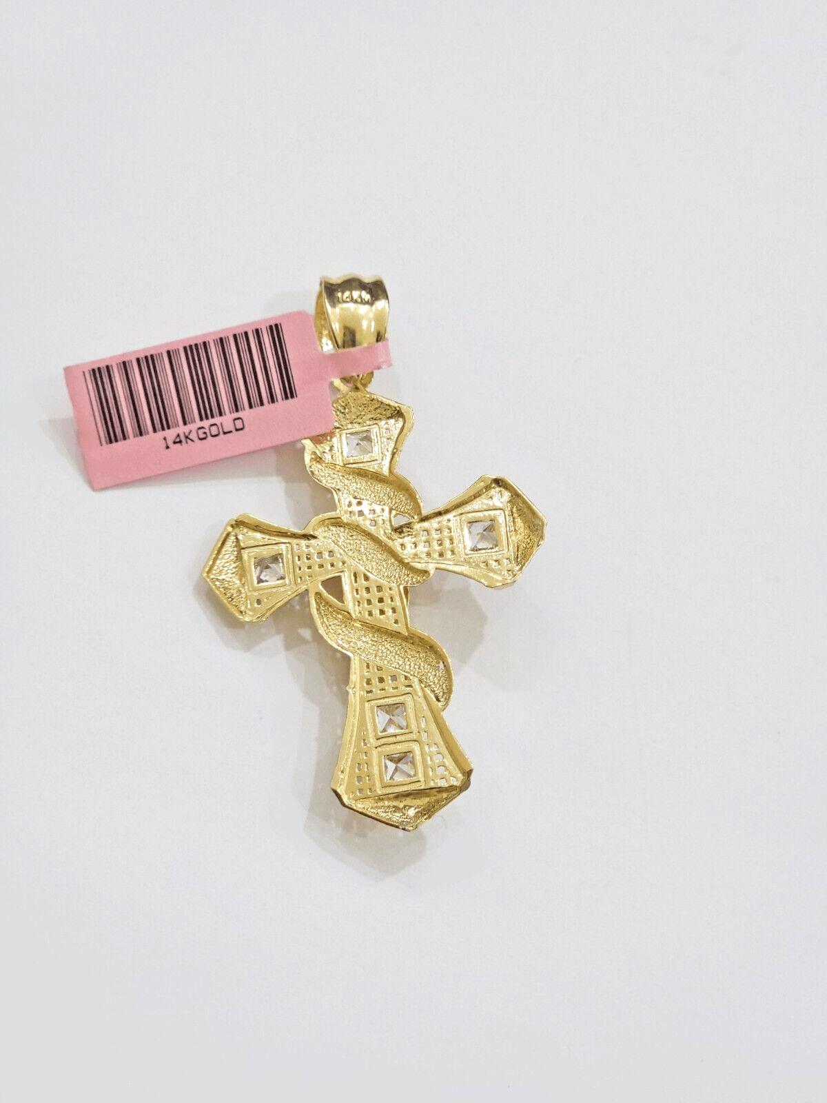 14k Yellow Gold Cross Charm Jesus Pendant 2 Inch CZ Crucifix For Chain 14kt SALE - GoldenlinQ
